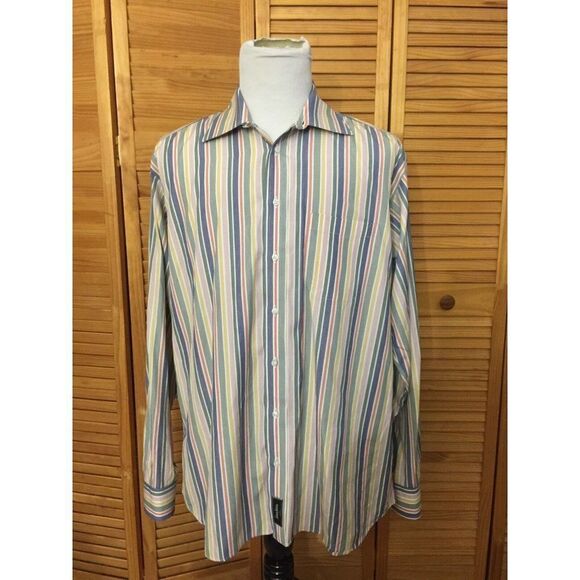 Burberry London Neiman Marcus Men's Dress‎ Shirt Pink White Striped Size Large - Picture 3 of 7